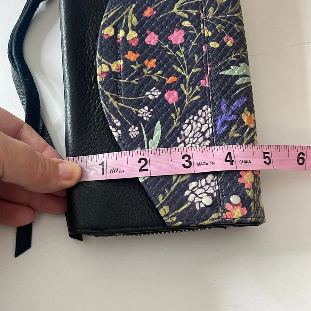 Aimee Kestenberg Delancey Wallet on a Chain Black Floral Leather Silver
